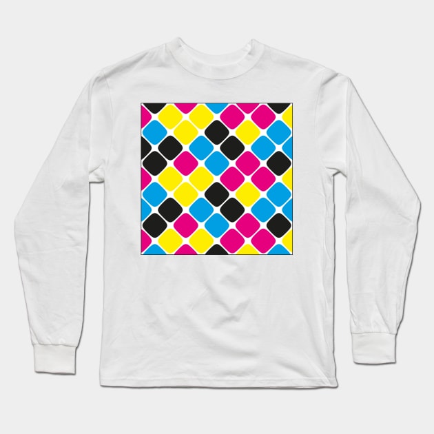 Diagonal Squircle Pattern (CMYK) Long Sleeve T-Shirt by John Uttley